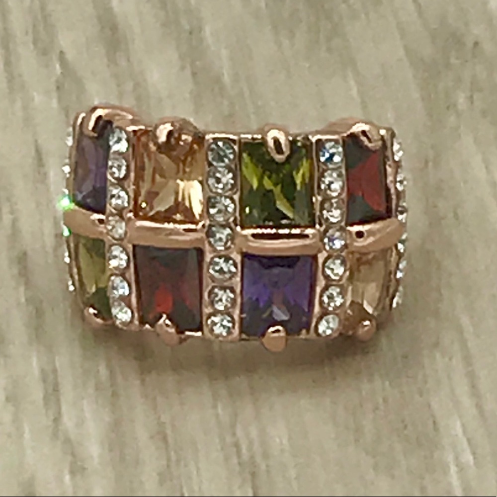 Amazing multi colored crystal ring size 8